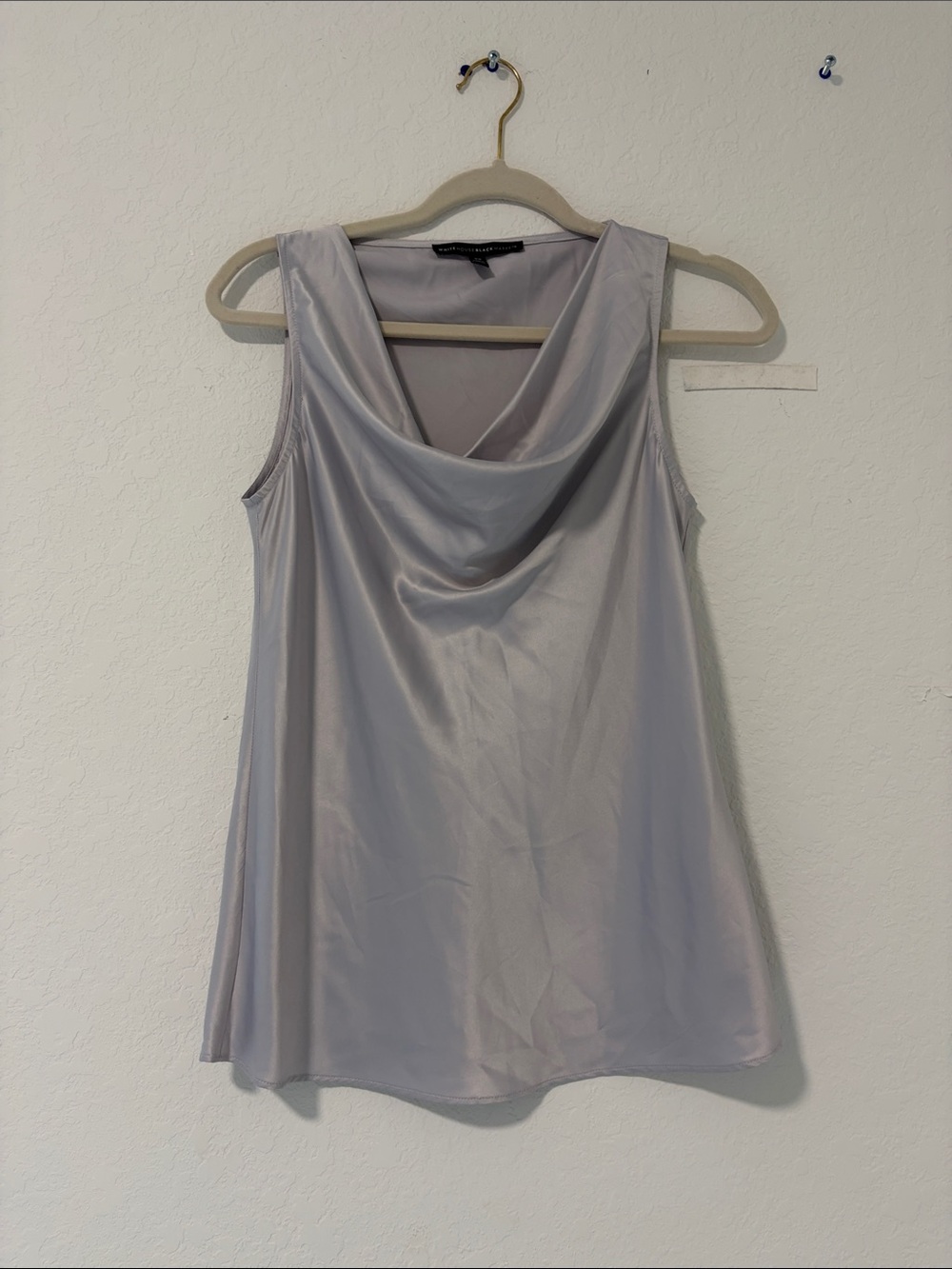 White House Black Market Light Gray Satin Cowl Neck Sleeveless Top